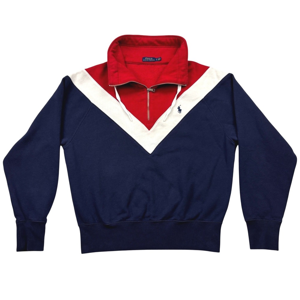 Polo Ralph Lauren Mens Small Colorblock Chevron Fleece Quarter Zip Sweatshirt S